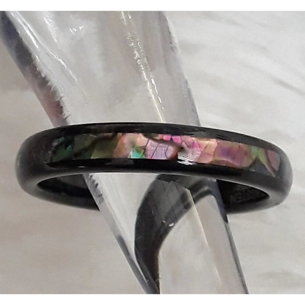 Tungsten Abalone Inlay Polished Comfort Fit Ring 4mm 